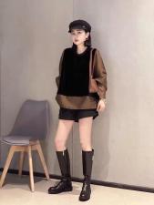 DG826洋气拼接丝绒假两件衬衫，女装衬衫，L·H·X