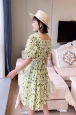 DG888欧洲站夏季女装时尚方领法式气质甜美显瘦连衣裙，女装连衣裙，L·H·X