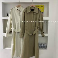 现货春季撞色扣风衣韩版宽松，女装风衣，ADHERE
