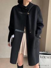 SLQ071洋气连帽双皮扣百分百全羊毛大衣，女装，L·H·X