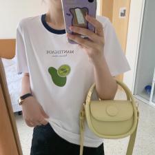 【现货】5868牛油果撞色领条圆领短袖tee，女装，Seawhen海维恩