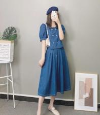 珍珠扣牛仔套裙，女装，媞默