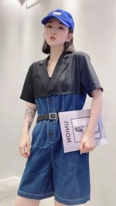 牛仔拼接连体裤，女装连体裤，主合