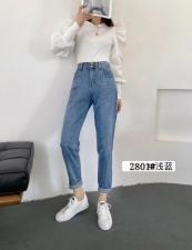 现货字母松紧腰弹力休闲牛仔裤SMLⅪ，女装牛仔裤，简 影