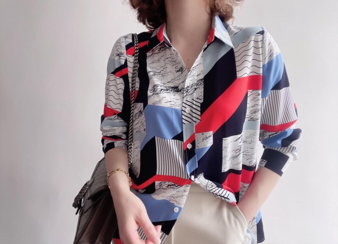 【现货】2021春季新品真丝双绉印花衬衫，女装衬衫，七七迷兰