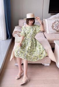 DG888欧洲站夏季女装时尚方领法式气质甜美显瘦连衣裙，女装连衣裙，L·H·X