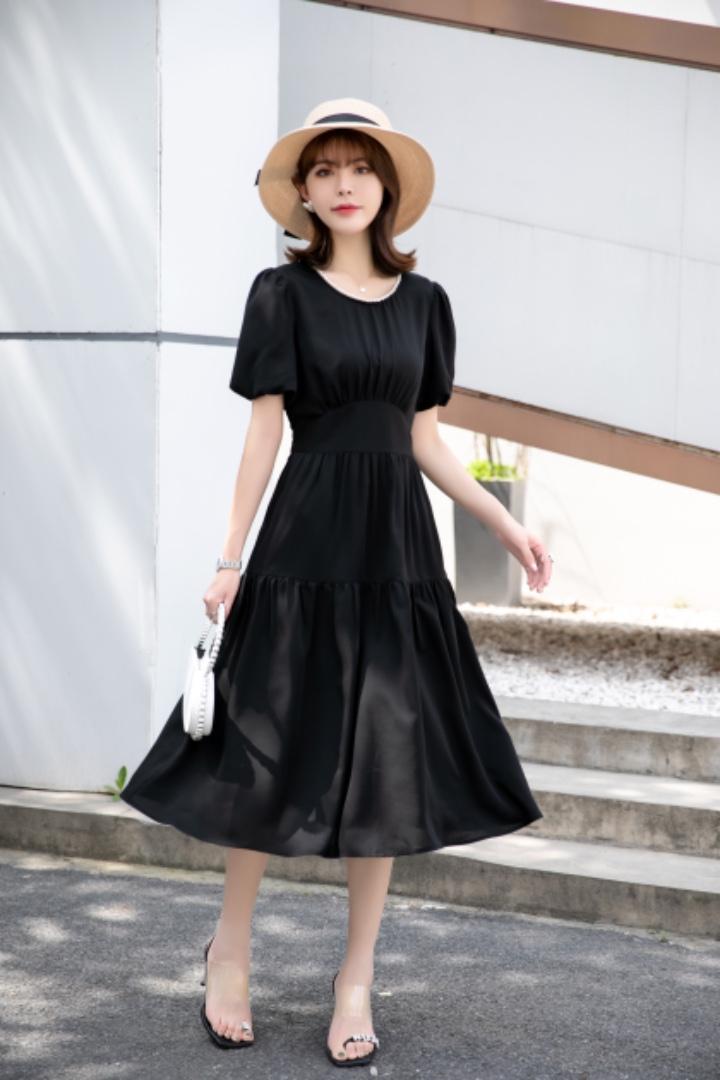 现货夏季净色高档连衣裙，女装连衣裙，爽靓爽