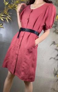 SGH2111夏季新款甜美大方圆领简约显瘦气质泡泡袖连衣裙,女装连衣裙,L·H·X