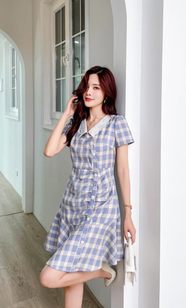 夏季新款格子连衣裙，女装连衣裙，樱·之秀