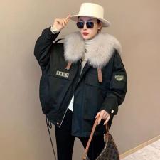 ZHG8117欧版狐毛海军领獭兔毛内胆皮草派克服，女装皮草，L·H·X