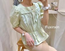 现货!下摆松紧褶皱全面韩版小衫，女装，FUXINXIN 福歆歆