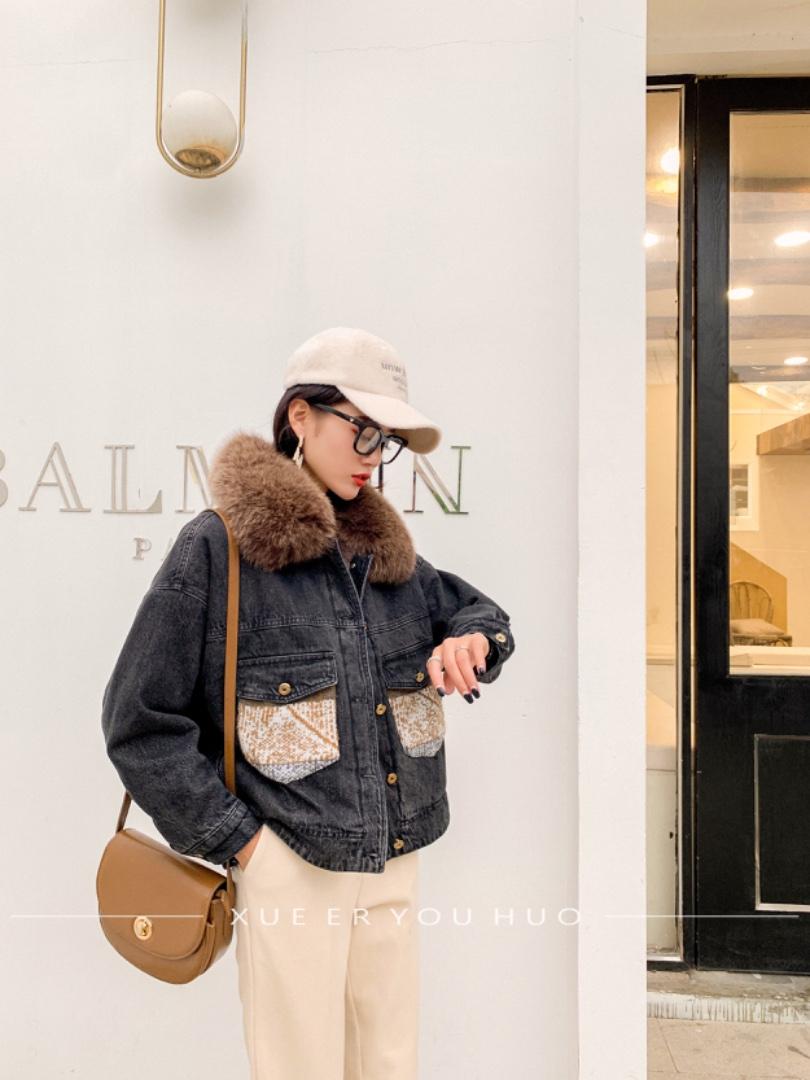 毛线口袋牛仔派克，女装，雪儿诱惑