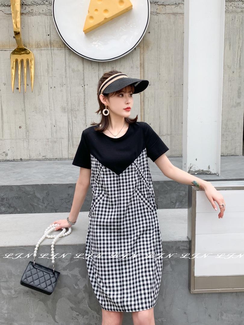 简约格子连衣裙，女装连衣裙，莲佳妮