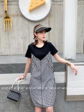 简约格子连衣裙，女装连衣裙，莲佳妮