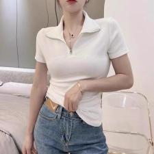 2021欧洲站POLO黑白条纹体身休闲百搭短袖T恤，女装T恤，L·H·X