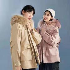 ZHG9282工装风亮晶晶抽绳真狐狸毛领内胆可拆卸皮草派克服，女装皮草，L·H·X