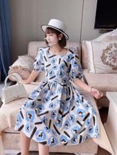 DG888欧洲站夏季女装时尚方领法式气质甜美显瘦连衣裙，女装连衣裙，L·H·X