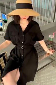 DG897夏季新款2021港风翻领收腰气质显瘦双口袋天丝连衣,女装,L·H·X