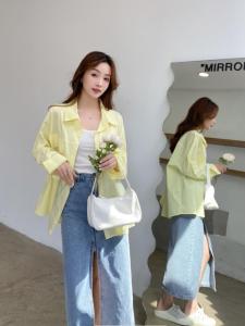 2021春夏新款挚爱多色纯色衬衫女设计感小众宽松纯色长袖防晒，女装衬衫，香丽迪1