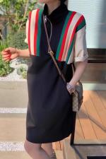 DG885欧洲站夏装女2021新款欧货潮牌宽松撞色休闲T恤裙，女装T恤，L·H·X
