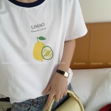 【现货】5868牛油果撞色领条圆领短袖tee，女装，Seawhen海维恩
