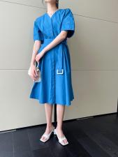 收腰棉布连衣裙，女装连衣裙，H·SHE