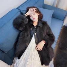 ZAF198洋气时尚拼皮领真狐狸毛皮草保暖外套，女装皮草，L·H·X