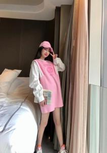 【现货】春装新款 假两件拼衬衫修休闲运动针织连衣裙,女装衬衫,多来