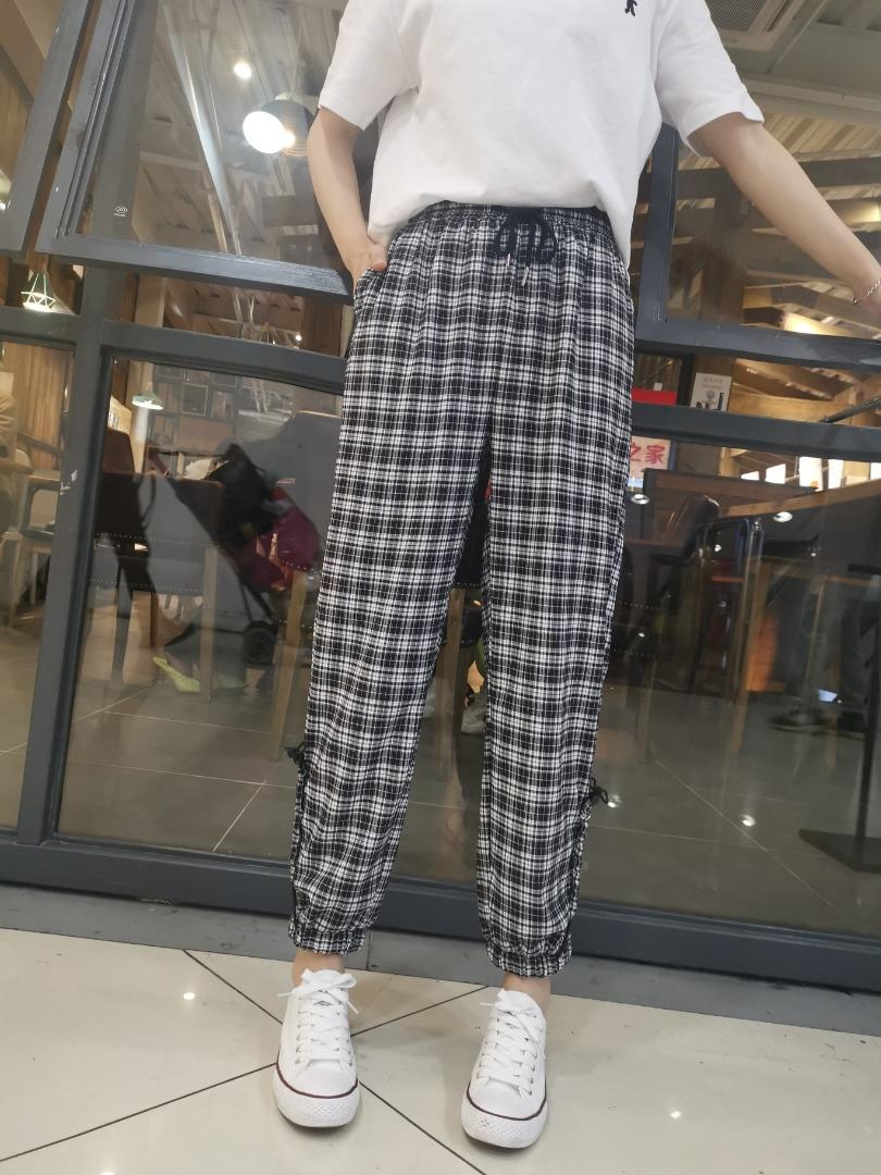 2021新高品质对格休闲裤M一ⅩL，女装休闲裤，简 影
