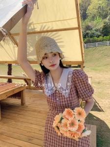 夏装～格子连衣裙显瘦,女装连衣裙,咔柠