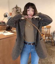 SL2012网红格子百分百羊毛双面呢外套，女装，L·H·X