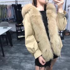 ZHG8108韩版百搭织带真狐狸毛领内胆可拆卸獭兔毛皮草派克，女装皮草，L·H·X