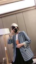 格子休闲欧版西装，女装西装，嗨摩拉