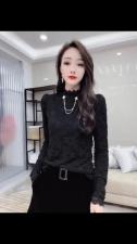 9513#金貂绒蕾丝加衬时尚打底小衫。4色4码，女装，红妞(1F)