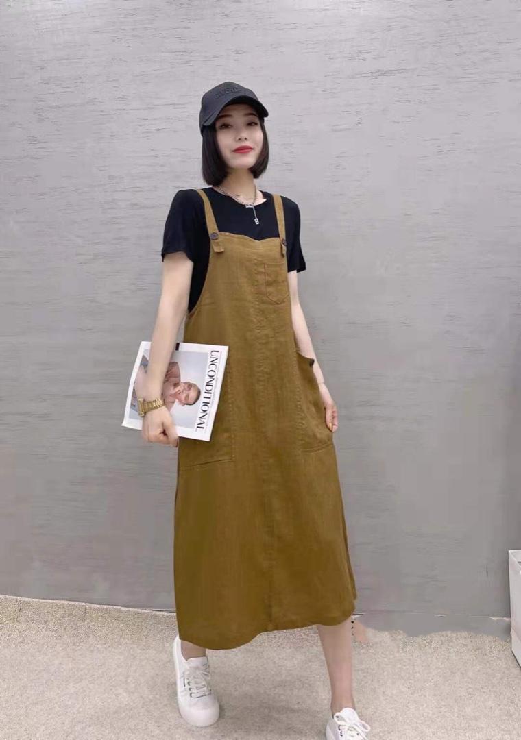 两件套麻料连衣裙，女装连衣裙，依伊贝诺