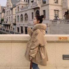 ZCL512韩牌真狐狸毛领内胆仿獭兔毛时尚派克服，女装，L·H·X