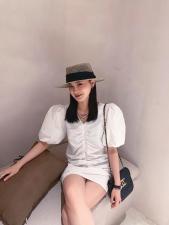 泡泡袖打皱连衣裙，女装连衣裙，last name