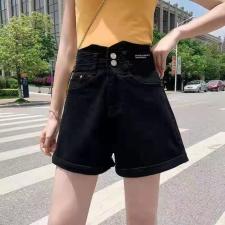 时尚高腰牛仔棉短裤带弹力M一XXL，女装，简 影