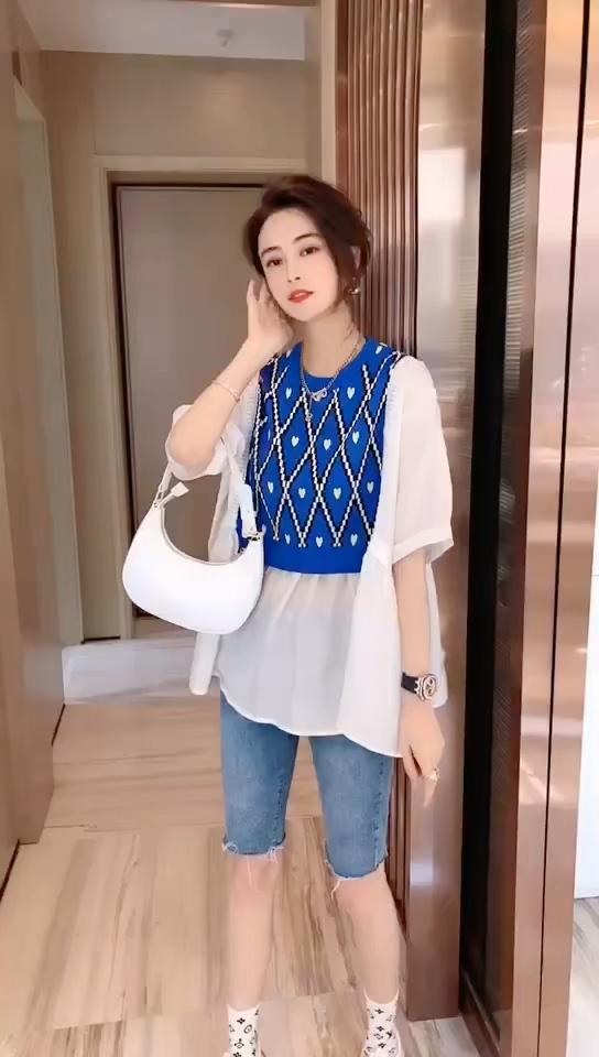 冰麻拼接天丝小衫，女装，姚姚家