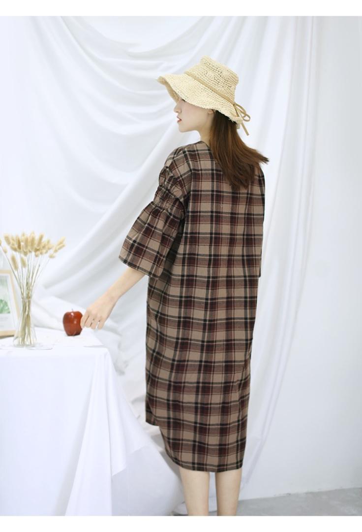 现货亚麻、苎麻盘扣裙，女装，蓝院