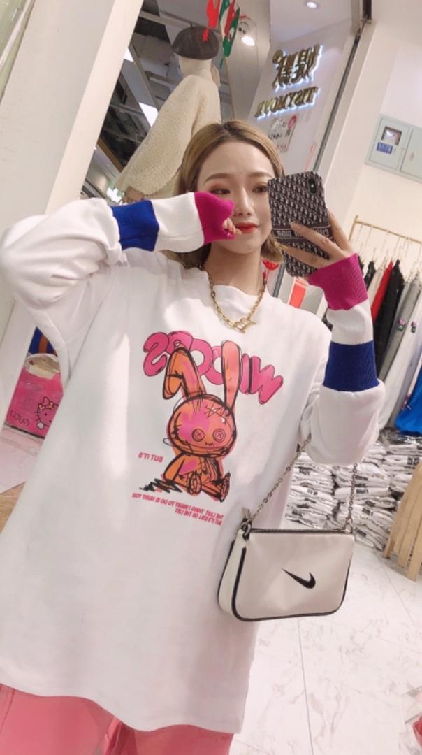 春季新款拼接针织长袖T，女装，媞默
