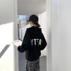 【现货】2021新款春纯色简约数字印花半开拉链连帽卫衣,女装卫衣/绒衫,壹题YITI
