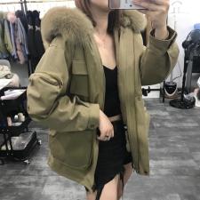 ZHG8111欧货大口袋真狐狸毛领可拆卸獭兔内胆保暖皮草派克，女装皮草，L·H·X