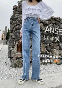 现货 2021春弹力休闲直筒牛仔裤S一XL,女装牛仔裤,简 影