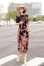 仿真丝旗袍气质裙，女装婚纱/旗袍/礼服，澳洛菲