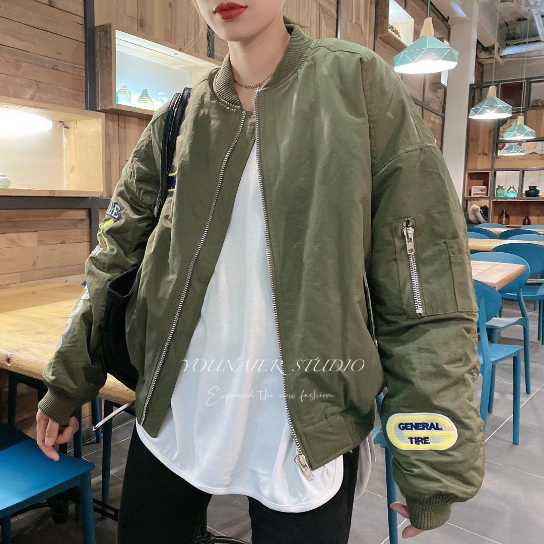 潮牌刺绣棉夹克，女装，悠奈尔