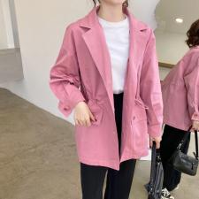 香丽迪抽绳收腰风衣女春装新款火龙果色小个子休闲外套中长款显瘦，女装风衣，香丽迪