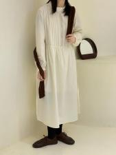 【现货】韩系春款花边领压褶百搭连衣裙，女装连衣裙，HertBella