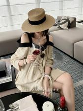 舒适麻料一字肩吊带连衣裙，女装背心吊带，欧妮卡蒂蔓