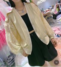 AX9602欧货春季新款女装宽松V领显瘦拼亮片薄款时尚短外套，女装短外套，L·H·X